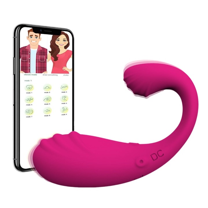 G-pont és csikló stimuláló vibrátor, alkalmazásvezérlés, 9 vibrációs mód, rózsaszín, 13 cm