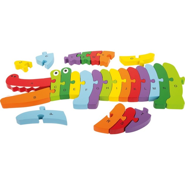 Joc educativ, Small Foot, Crocodil stivuibil, lemn, 26 piese, multicolor, 58x18x1.5cm