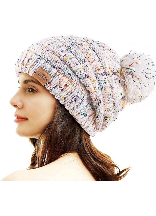 Redess téli sapka, pom-pom design, polár béléssel, tarka, egy méretben