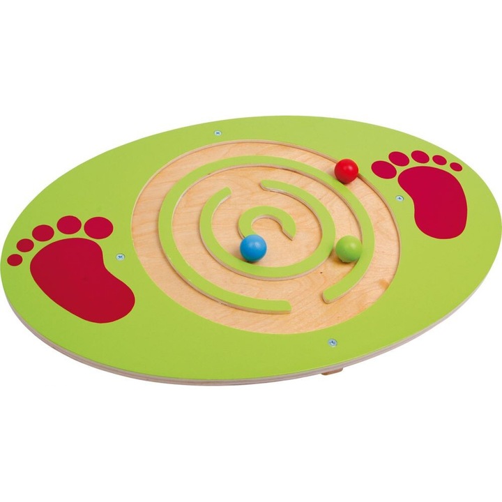 Set disc de echilibrare cu labirint, Small foot, 3 bile colorate, lemn, Multicolor