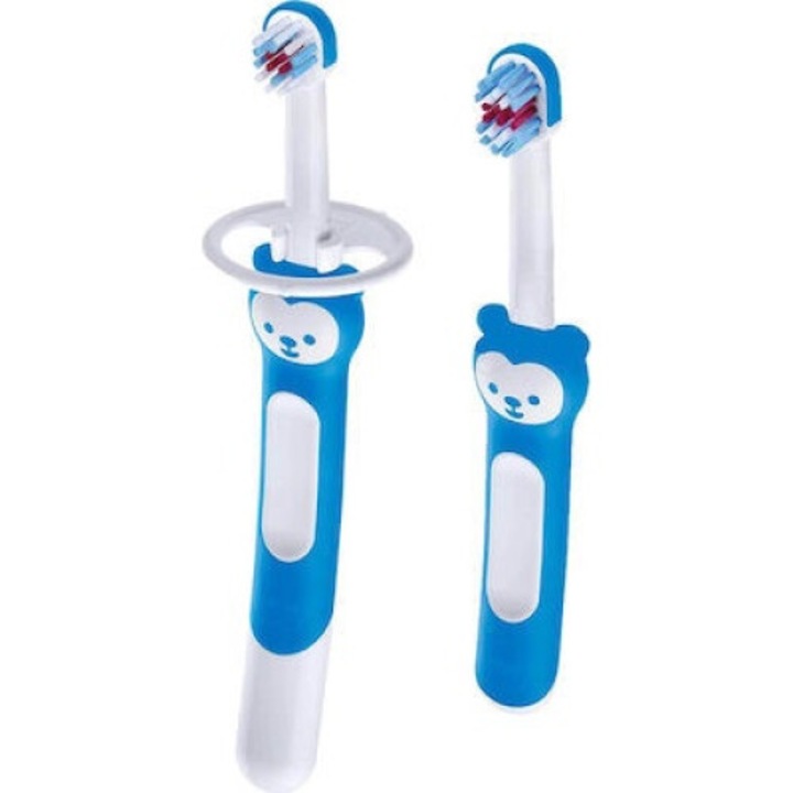 Set igiena dentara MAM, periuta educationala si periuta bebelusi, cu aparatoare de siguranta, 5m+