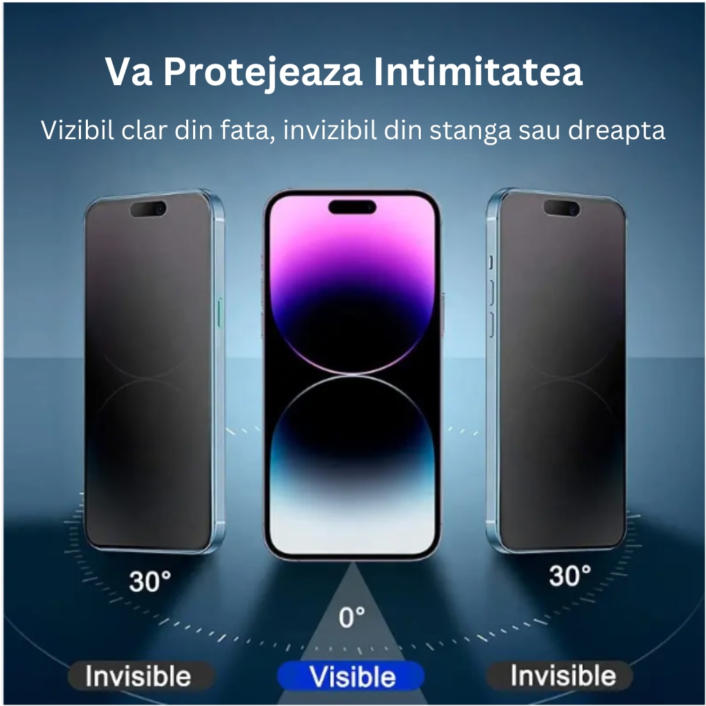 Folie protectie din sticla, Privacy, Premium, compatibila cu iPhone 15 Pro, Sticla securizata, 9H, Negru