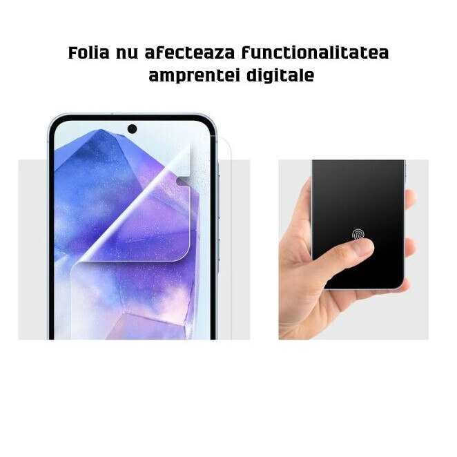 Folie de protectie ecran compatibila cu Samsung Galaxy A55 din silicon, TPU, Perfect fit, acopera tot ecranul, transparenta, ISAG