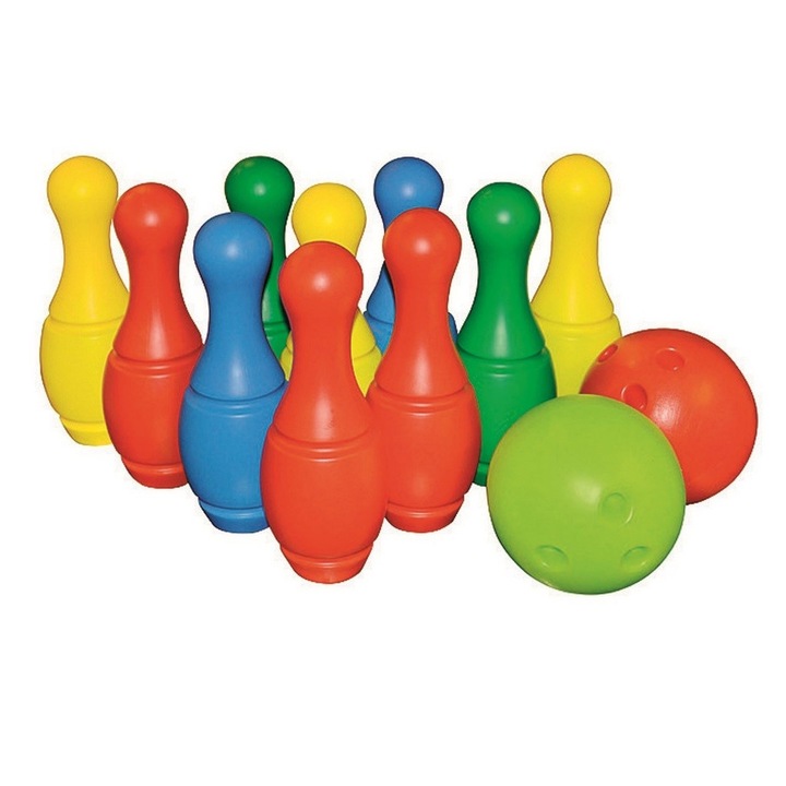 Set de bowling MEJ-POL, 10 popice mari, 2 bile, multicolor, pentru copii