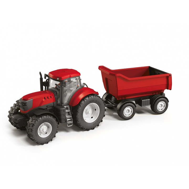 Traktor játék utánfutóval, Adria, Műanyag, Piros, 1:16 méretarányú