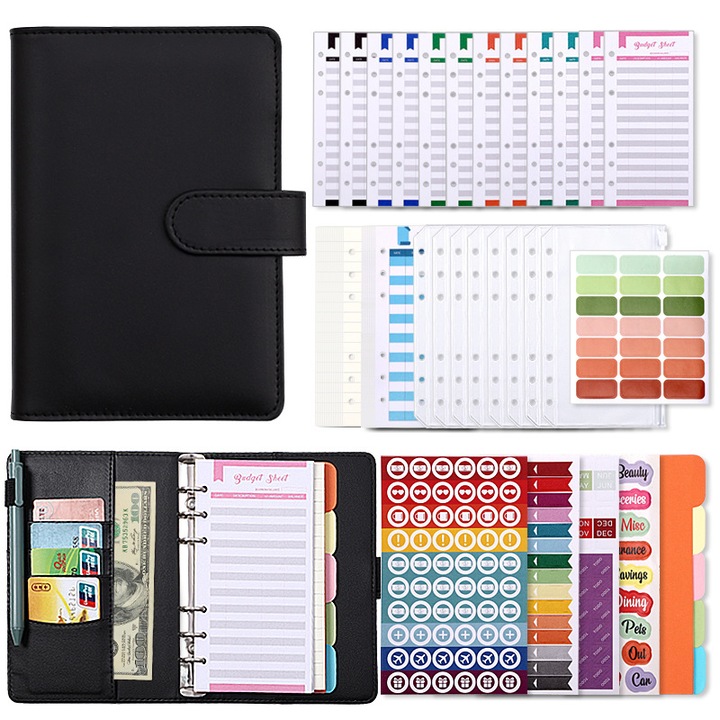 Set agenda planificator buget A6, Cu card de buget, hartie de scris, eticheta autocolant, separatoare, pix in forma de masina si odorizant auto forma gheata de fotbal