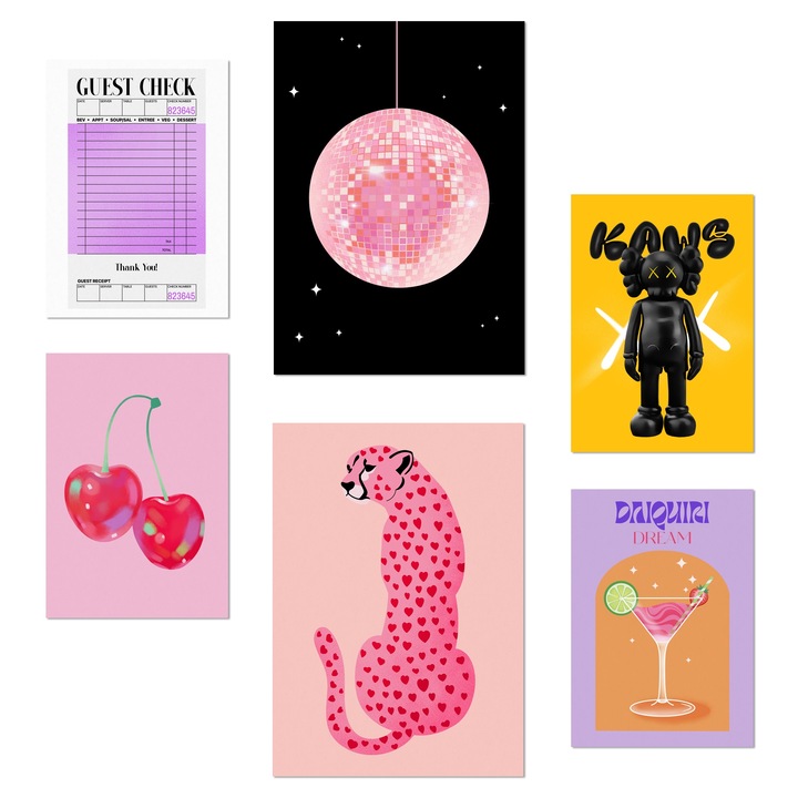 Nacnic Set de 6 postere Kaws Ilustratii de arta moderna Ilustratie de design pentru a decora peretii casei. Magazin birou camere. Dimensiune A3 & A4. Fara rama