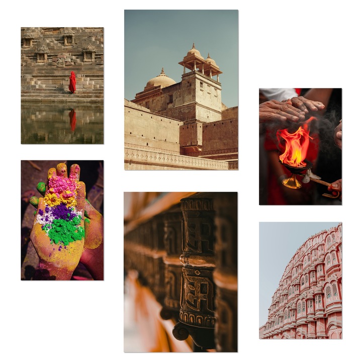 Nacnic Set de 6 postere India, Asia Fotografii Ilustratie de design pentru a decora peretii casei. Magazin birou camere. Dimensiune A3 & A4. Fara rama