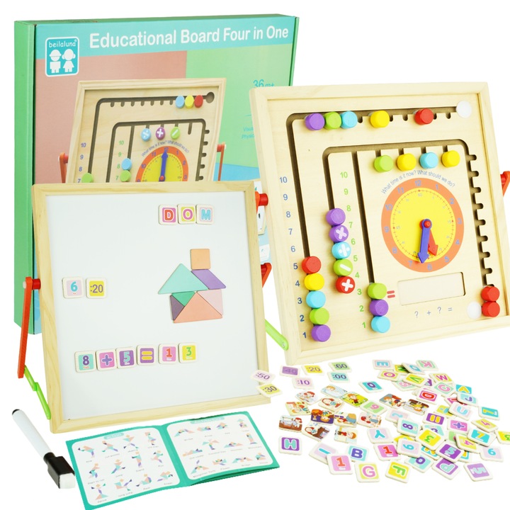 Tabla educationala dubla, Maksik, multifunctionala, cu magneti, 37,5x32,8x3,7cm, set complet