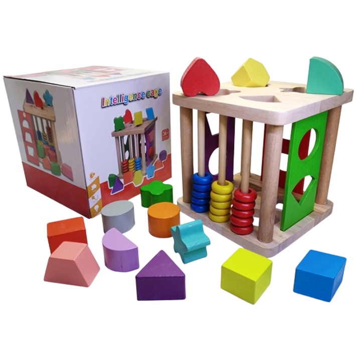 Jucarie de sortat din lemn ProNice, multicolor, 15,5x15,5x16cm