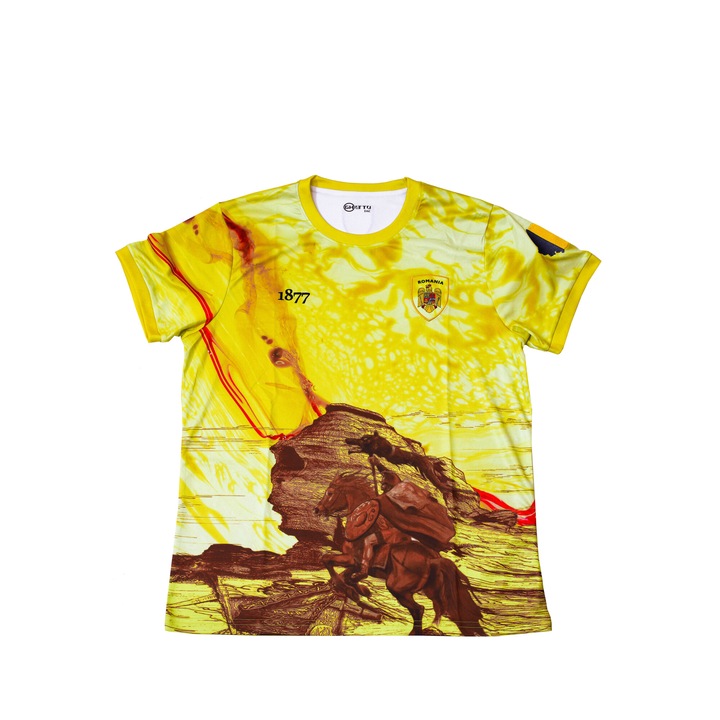 Tricou Premium Romania cu Decebal, Poliester, Galben, M INTL