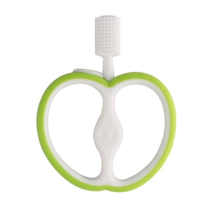 Bailink baba fogzási játék, szilikon, kétoldalas, alma alakú fogantyú, BPA mentes, tároló dobozzal, Zöld, 3-12 hónap