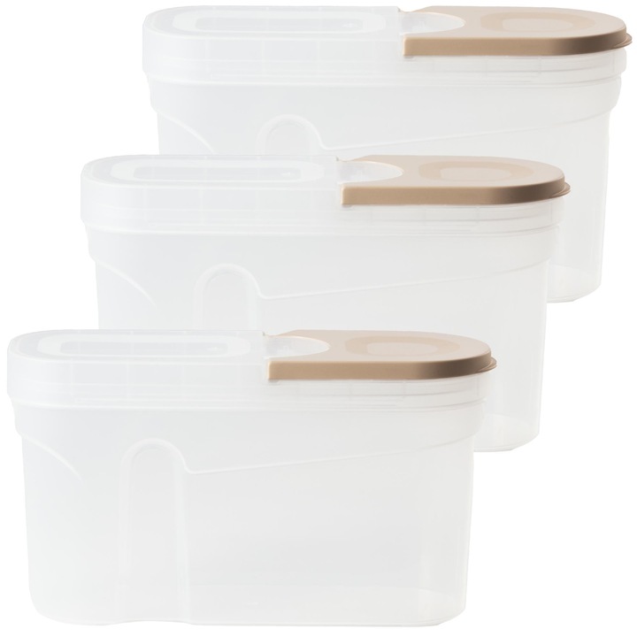 Set 3 Recipiente de depozitare, 1, 3L, plastic, EDANTI, Transparent, Beige
