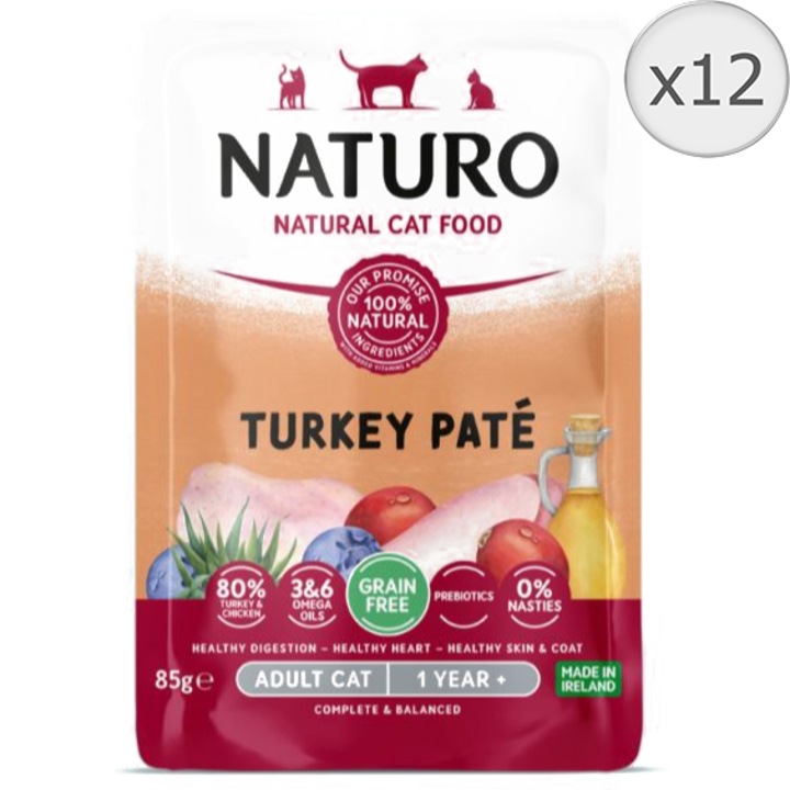 Hrana umeda pentru pisici Naturo Curcan Pate, 12 x 85g