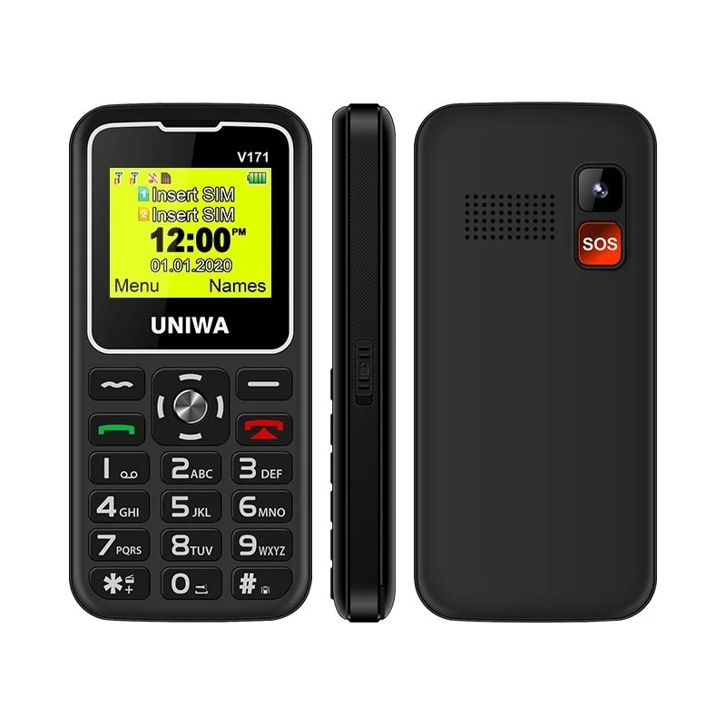 Telefon Mobil Senior AIEK V171, Buton SOS, Dock Incarcare, Lanterna, Negru, Dual SIM