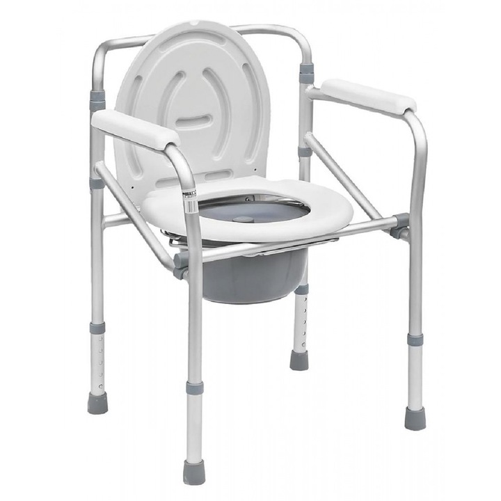 Scaun cu WC de camera pliabil, din otel, sezut 45cm, cu inaltime reglabila (max. 115 kg) - pentru persoane cu mobilitate redusa