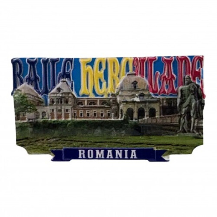 Magnet din rasina cu Baile Herculane, 9x4 cm multicolor