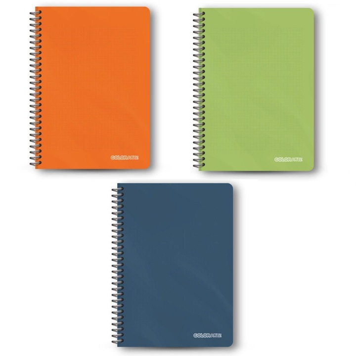Set 3 caiete cu spira 80 file, coperti plastic, dictando, hartie 70 g/mp, Colorarte