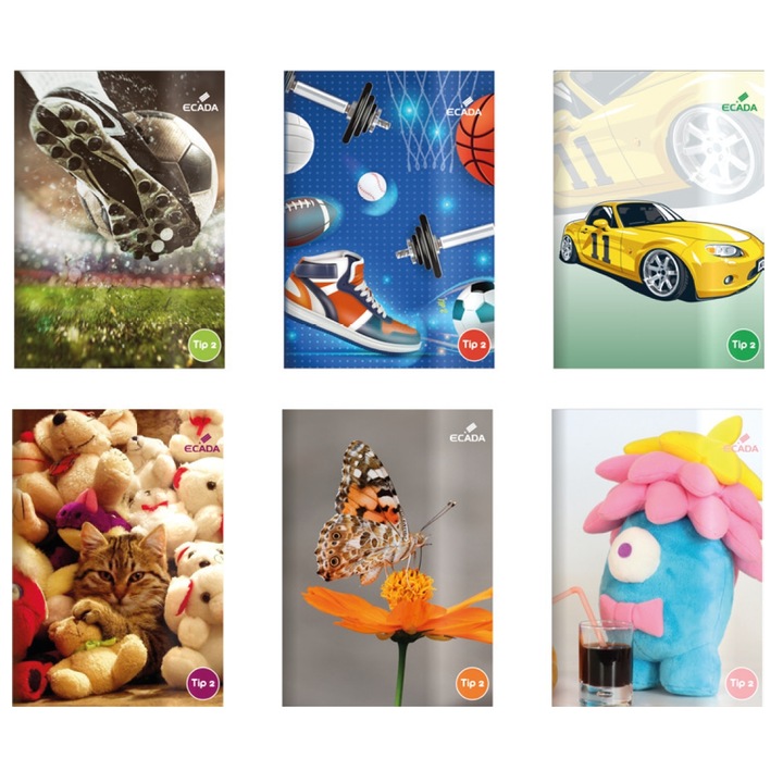 Set 10 caiete Tip 2 A5 ECADA, 24 file capsate, hartie 80 g/m2