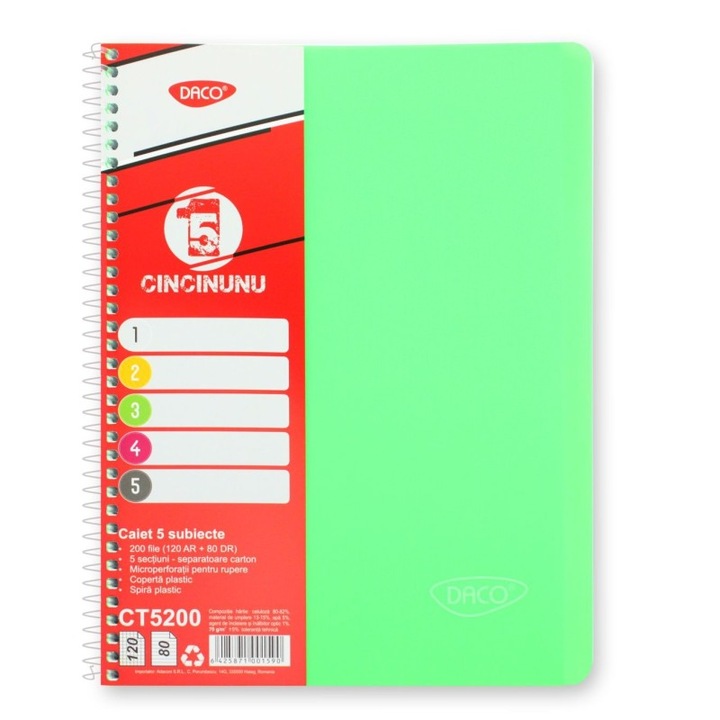 Caiet A4, 200 file, 5 subiecte, Daco