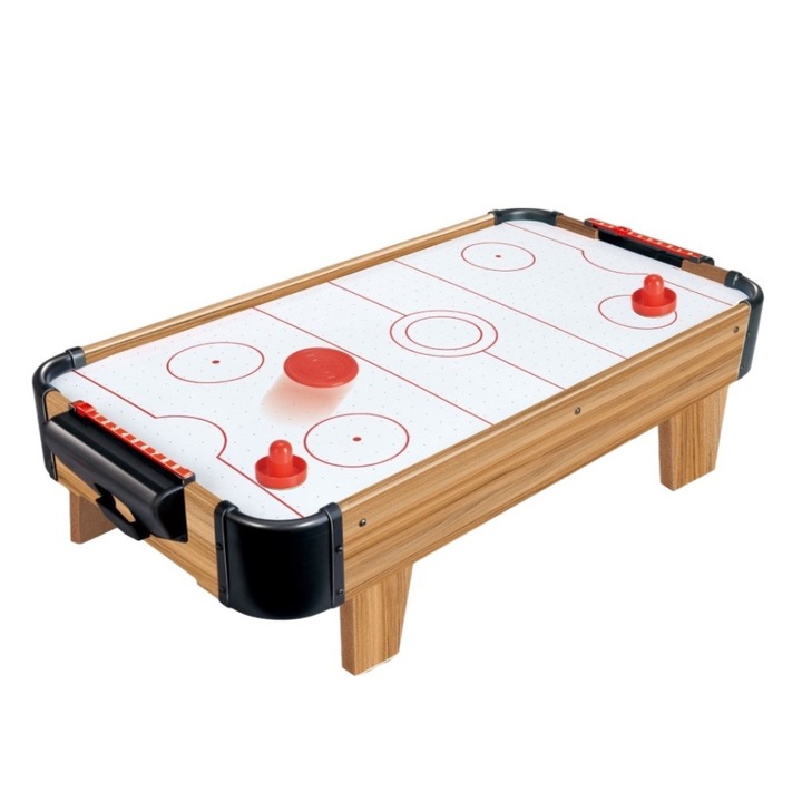 Masa Air Hockey Graffiti cu Picioare Scurte, Leski, Lemn, 2 Pucuri, Tabela Scor, 2 Impingatoare, 76x38x21.5 cm, Maro