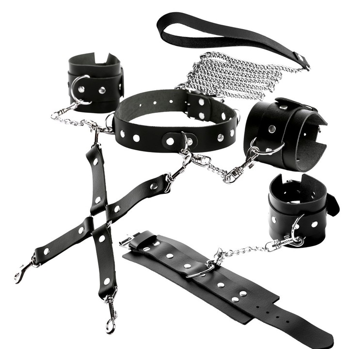 Set BDSM Temptation, piele naturala, negru