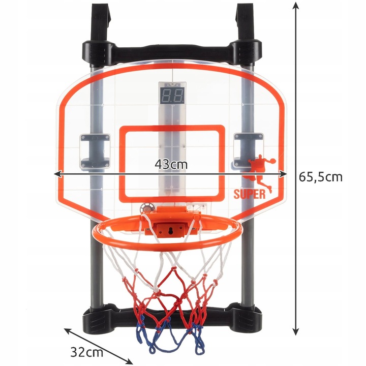 Kosárlabda készlet ajtóhoz, elektronikus kijelzővel "Likesmart BasketBall Electronic", Kosárlabda, Pumpa, 65,5 cm