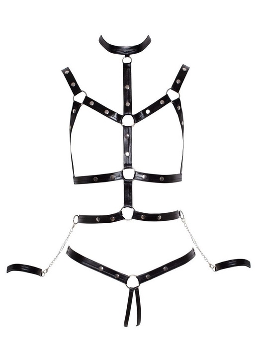 Секси бельо Bad Kitty Harness Body, Полиестер, Черен, L-XL