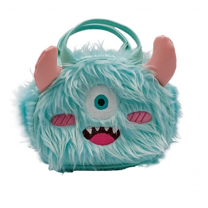 Geanta pentru fete Stnux Monster, turcoaz, cu maner si bretea, inchidere cu fermoar