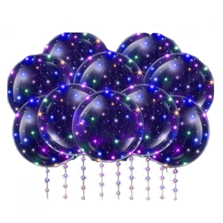 Set 10 baloane LED transparente, 51 cm, 10 leduri multicolor 3 m, Lipici dublu adeziv