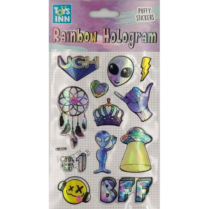 Set stickere decorative Stnux Alien, holografice, multicolor, 114x205x2mm