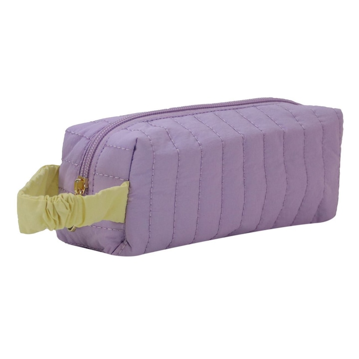 Penar Shopiens® tip tub, puffy de culoare lila cu curea galbena laterala, 18 x 6 x 8 cm