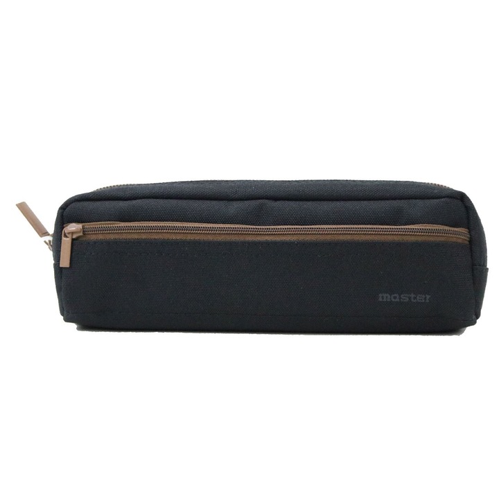 Penar Shopiens® tip tub, de culoare neagra cu fermoar maro cu 1 compartiment si 1 buzunar, 21 x 4.5 x 5.5 cm