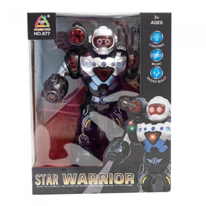 Askato játékrobot, hangok és fények, ezüst, magassága 24cm