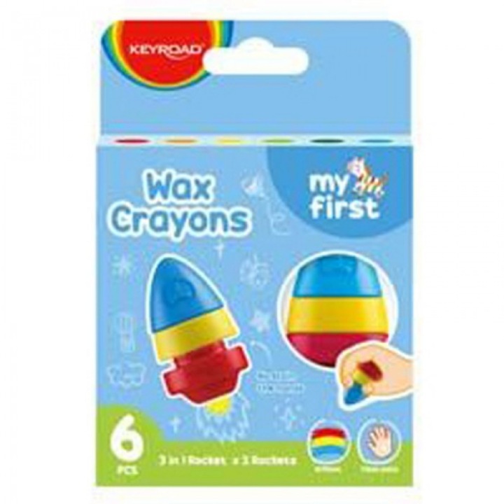 Creioane cerate Keyroad 2 Rockets, set 6 culori, multicolor, 90x40x130mm