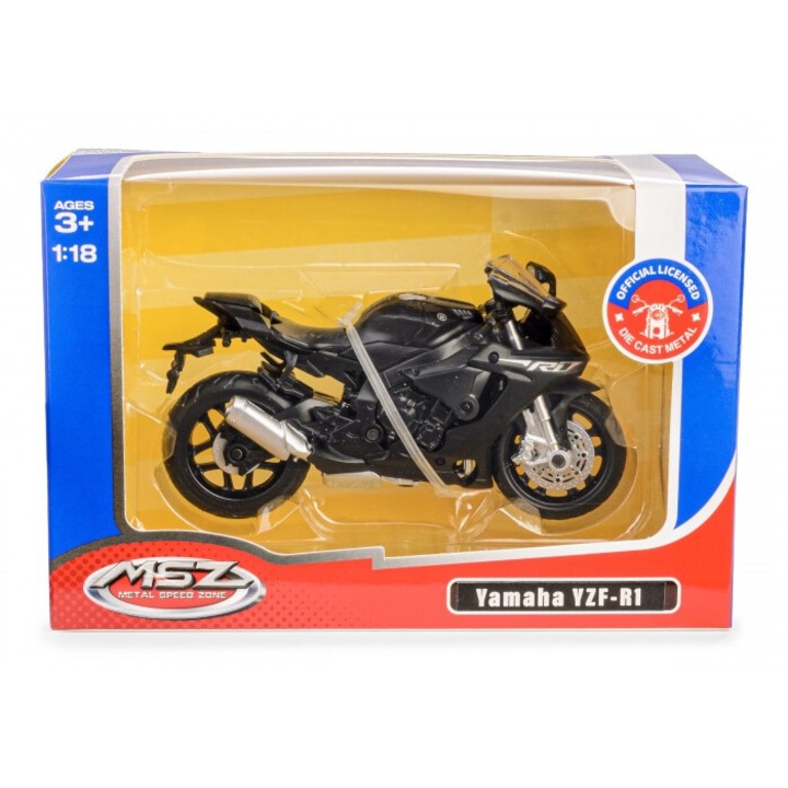Daffi Yamaha YZF-R1 játékmotor, fekete, 1:18 méretarányú