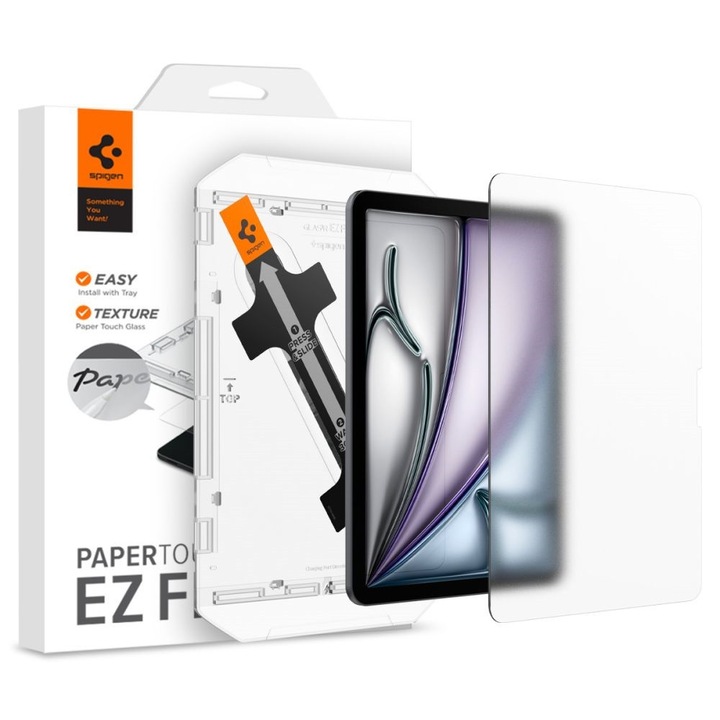 Folie protectie tableta, Spigen, Sticla securizata, Paper Touch pentru iPad Air 11" M2, 2024 transparent mat
