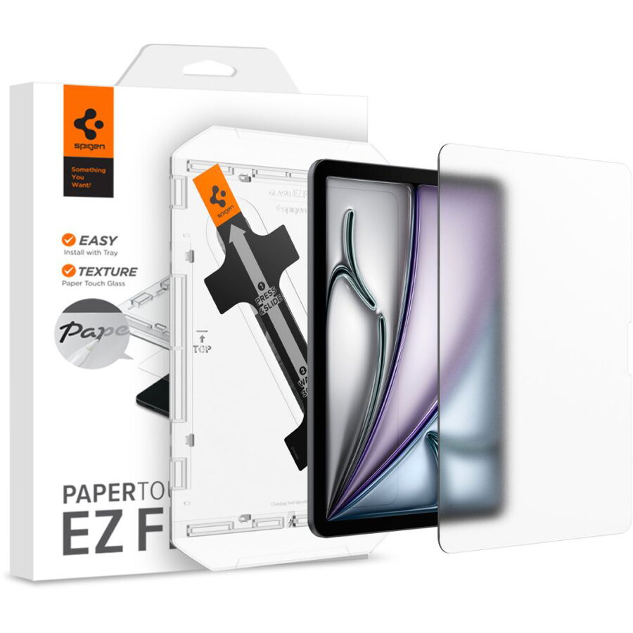 Folie protectie tableta, Spigen, Sticla securizata, Paper Touch pentru iPad Air 11" M2, 2024 transparent mat