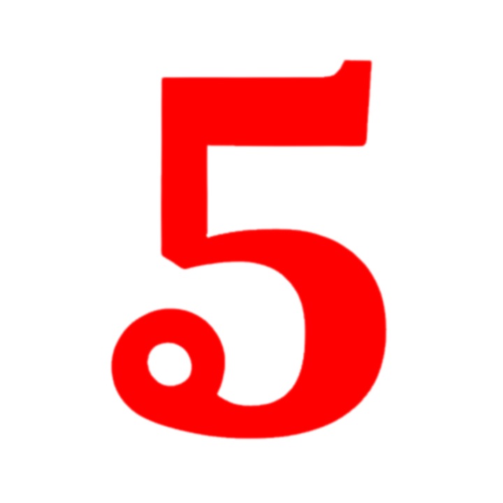 Breloc cifra, "5", pensiuni,63 X 46 mm rosu