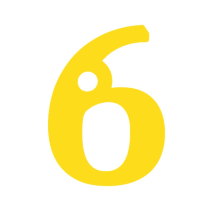 Breloc cifra, "6", pensiuni,61 X 44 mm galben