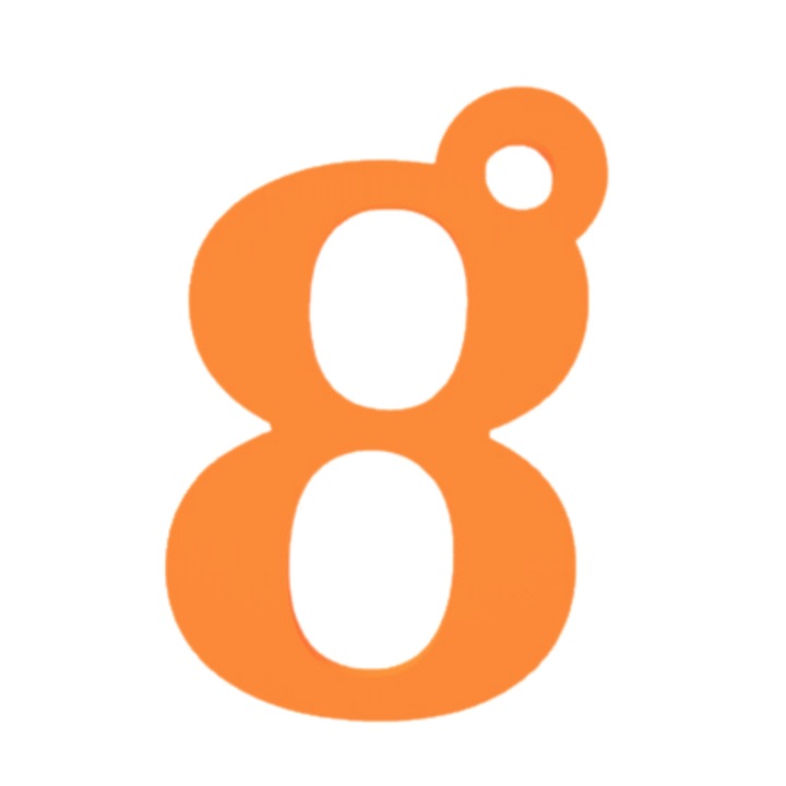 Breloc cifra, "8", pensiuni,70 X 46 mm portocaliu