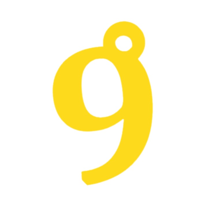 Breloc cifra, "9", pensiuni,71 X 44 mm galben