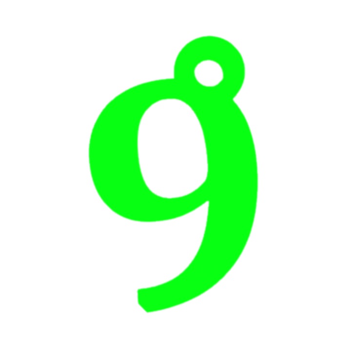 Breloc cifra, "9", pensiuni,71 X 44 mm verde