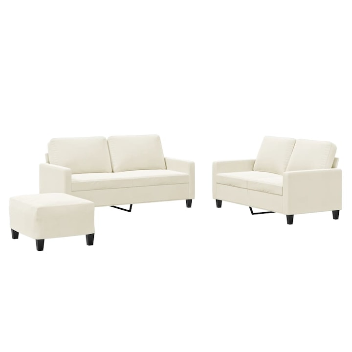 Set de canapele cu perne vidaXL, 3 piese, crem, catifea, 43.9 kg