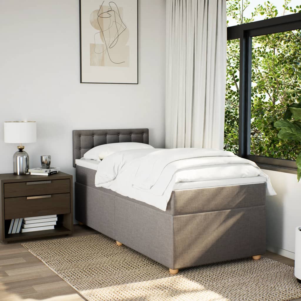 Pat box spring cu saltea vidaXL, gri taupe, 90x200 cm, textil, 39.52 kg ...