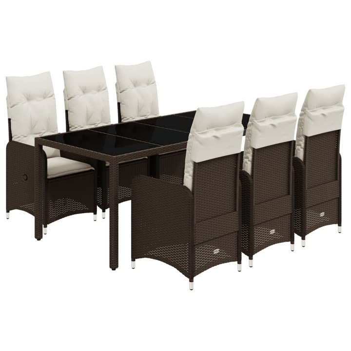 Set bistro de gradina cu perne, vidaXL, 7 piese, maro, poliratan, 42.3 kg 3277069