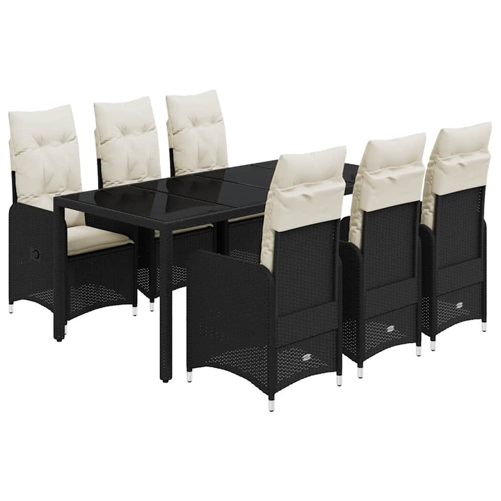 Set bistro de gradina vidaXL, 7 piese, cu perne, negru, poliratan, 42.4 kg 3276993