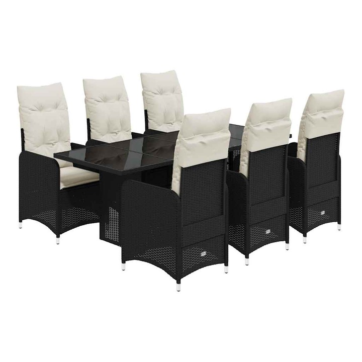Set bistro de gradina vidaXL, 7 piese, cu perne, negru, poliratan, 42.4 kg 3276996