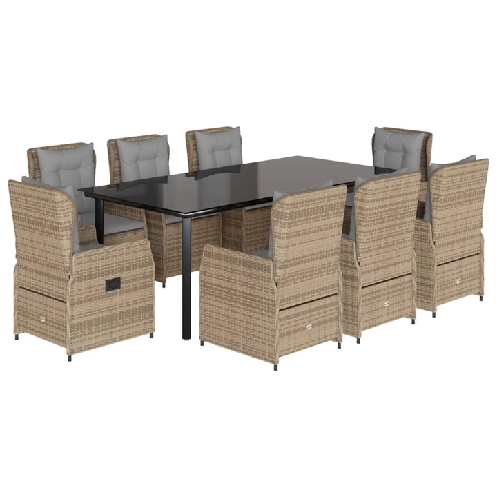 vidaXL 9 részes bézs polyrattan kerti étkezőgarnitúra párnákkal 48.8 kg 3262881