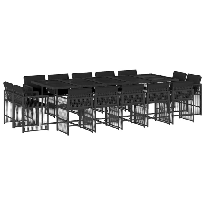 Set mobilier de gradina cu perne vidaXL, 15 piese, negru, poliratan, 42.08 kg